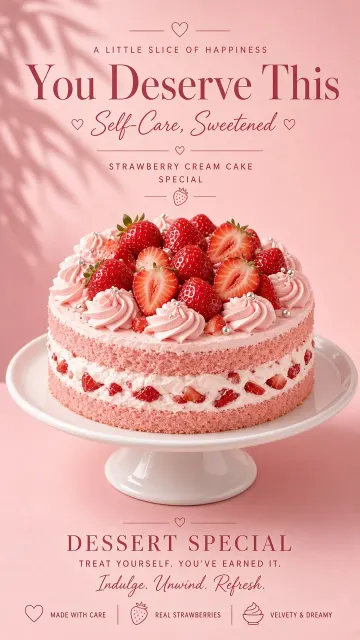 fresh and natural image example: Fresh Pink Strawberry Cream Cake Food Photography