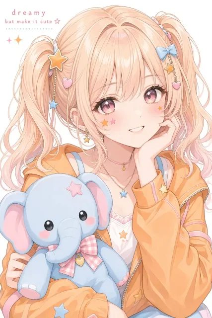 Pastel Y2K Twin-Tails Anime Girl Illustration