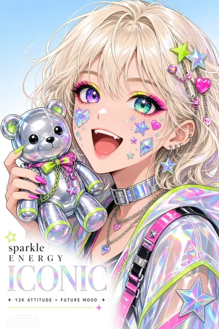 Y2K Aesthetic Cel-Shaded Girl Portrait Illustration