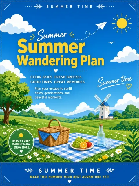 Flowers and Plants image example: Fresh Flat Vector Summer Excursion Poster