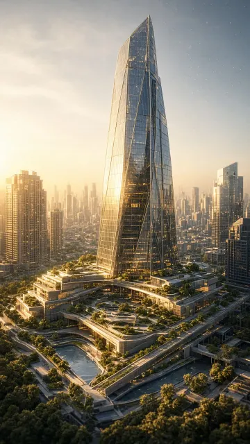 Brand Logo image example: Futuristic Glass Tower Architectural Visualization