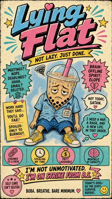 Anime and Comic image example: Retro Cartoon Slacking Boba Cup Illustration