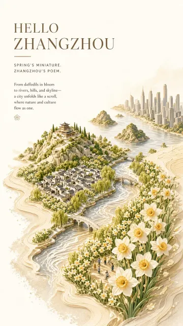 Aerial View image example: Narcissus Miniature Cityscape Cultural Poster