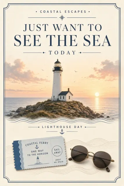Soothing image example: Coastal Lighthouse Travel Destination Poster
