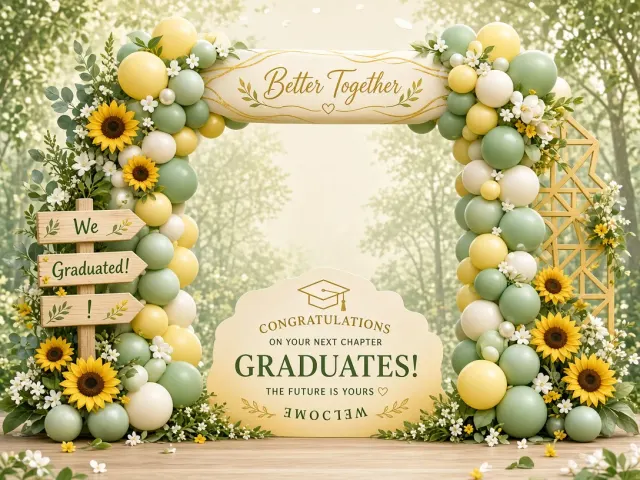 Vibrant Energy image example: Forest Style Graduation Balloon Arch Display Mockup