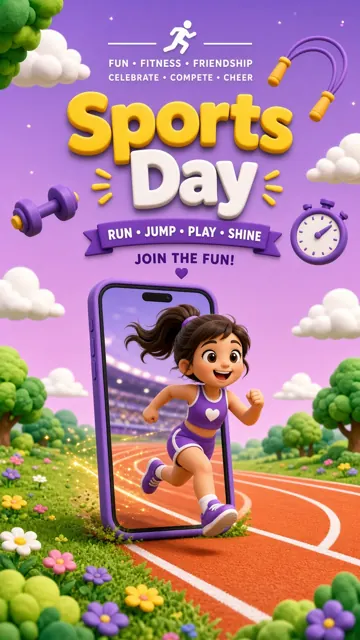 Typography image example: 3D Cartoon Girl Sports Day Poster