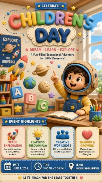 Outer Space image example: Children's Day Educational 3D Poster