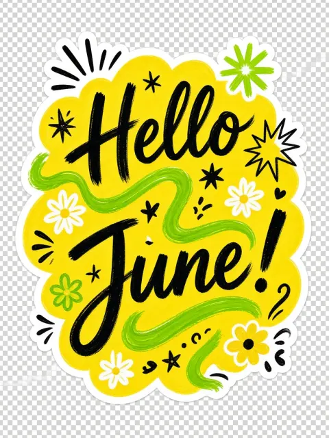 Hand Lettering image example: Hello June Hand-Lettered Doodle Sticker