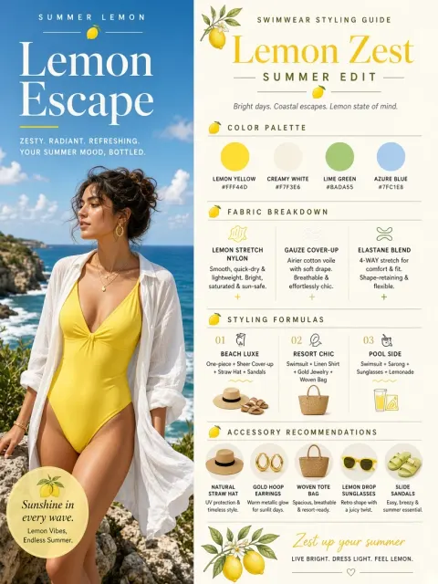 Editorial image example: Summer Lemon Swimwear Styling Guide Poster