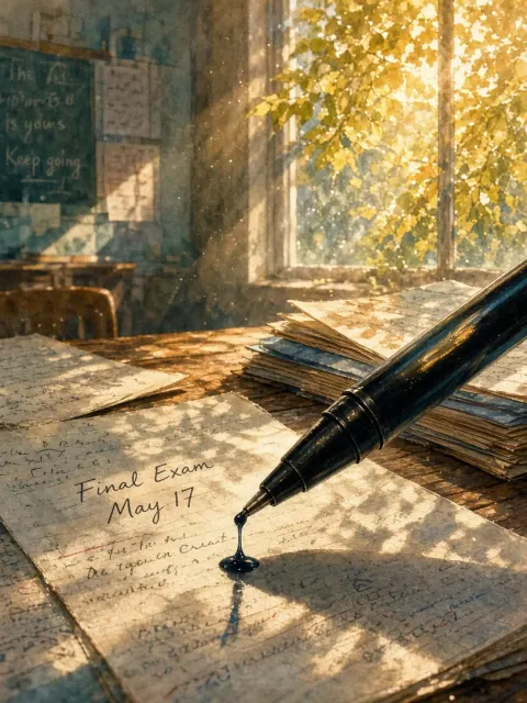 Poetic image example: Youth Classroom Exam and Pen Tip Illustration