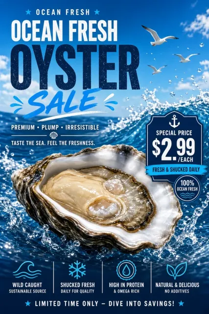 E-commerce image example: Fresh Oyster Seafood Promotion Poster