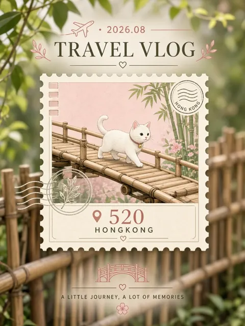 Pastel Aesthetic image example: Cat Stamp Travel Vlog Cover