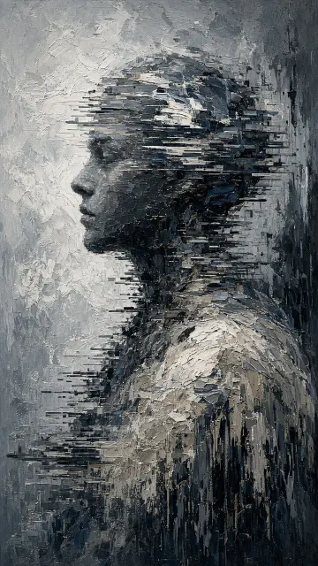 Impasto Gouache Glitch Silhouette Illustration