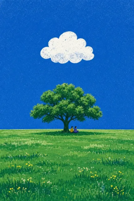 Retro Print image example: Grand Tree Under Sky Flat Screenprint