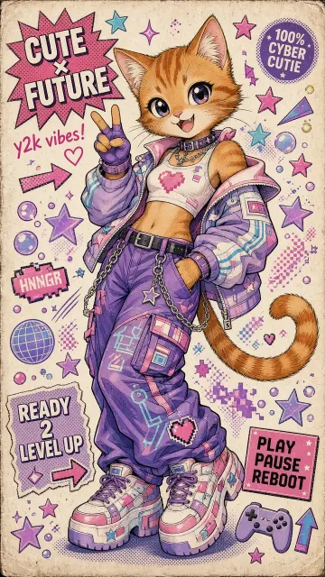 Retro Pop image example: Y2K Ginger Cat Anthropomorphic Pinup