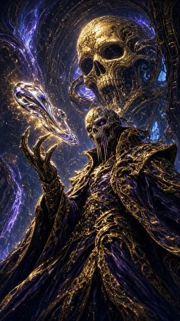 Dark Sci-Fi image example: Interstellar Necromancer Scholar in Gilded Cloak