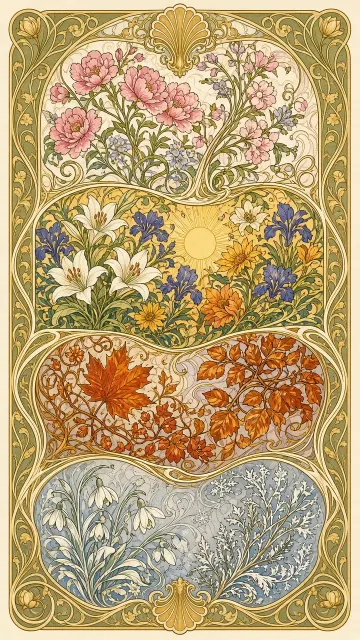 Art Nouveau Four Seasons Botanical Panels