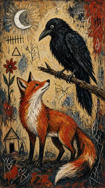 Textured image example: Raw Art Fox and Raven Illustration