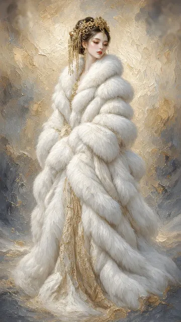 Portrait in White Fur and Golden Jewelry