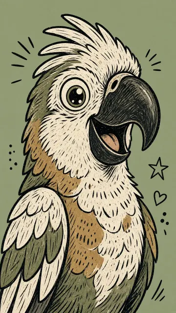 Naive Block Print Dorky Parrot Doodle