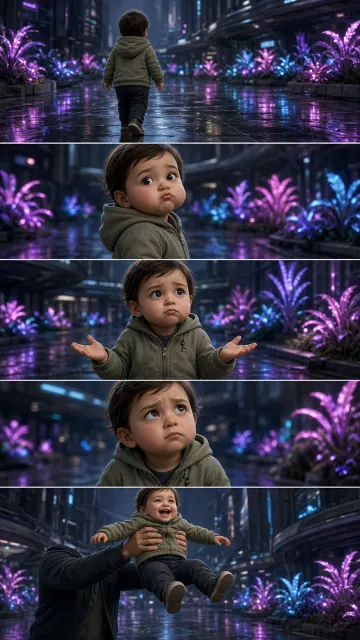 Storytelling image example: Sci-Fi Courtyard Toddler Video Sequence