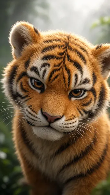 Furry Texture image example: Furry 3D Chubby Tiger Cub Close-Up
