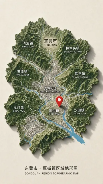 Topographic Map image example: Realistic Topographic Regional Map Display