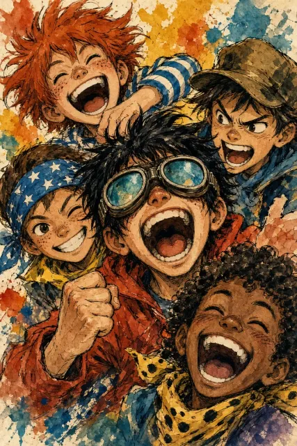 Vintage Comic image example: Vintage Comic Watercolor Wild Kids Illustration