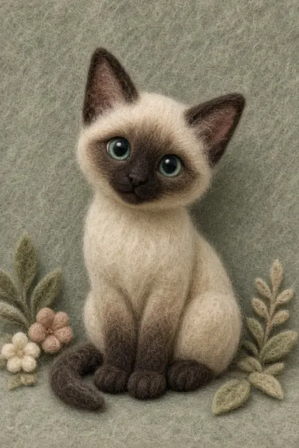 Felt Wool Picture Book Siamese Cat