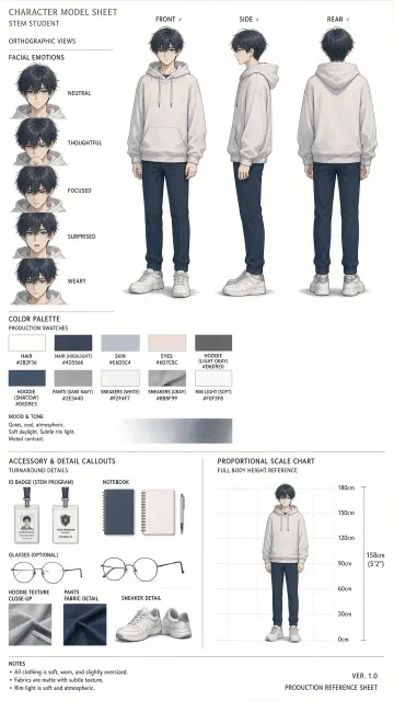 Clean Line Art image example: Anime Male Character Design Model Sheet