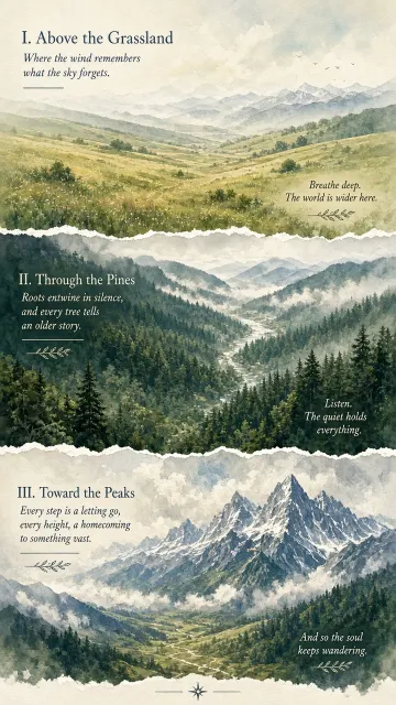Painterly image example: Triptych Storybook Prairie Landscape Illustration