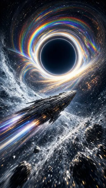 deep space image example: Sci-Fi Starship Black Hole Warp Speed Travel