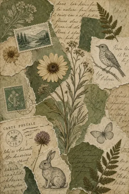 Hand-Drawn Botanical Mixed Media Collage