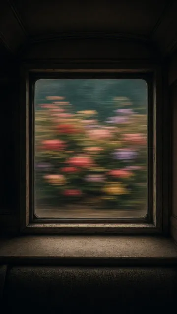 Train Window image example: Cinematic Train Window Floral View Photography