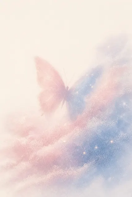 Soft Pastels image example: Minimalist Granular Texture Butterfly Illustration