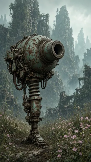 City Streetscape image example: Post-Apocalyptic Peashooter Mecha Illustration