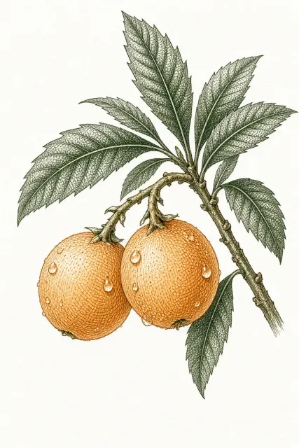 Duotone image example: Two-Tone Ink Stipple Loquat Illustration