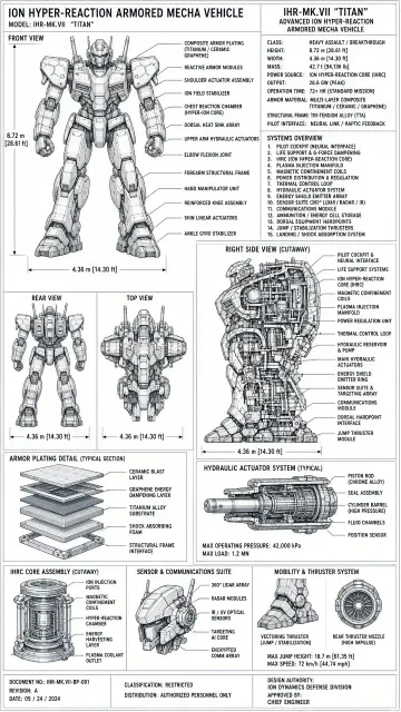 Industrial Concept image example: High-Precision Sci-Fi Mecha Vehicle Blueprint