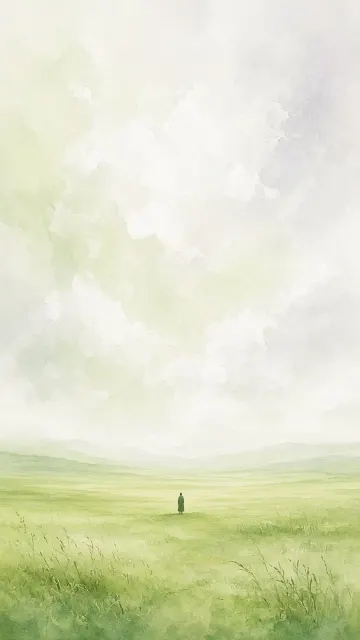 Flora and Flowers image example: Minimalist Solitary Figure on Grassy Field