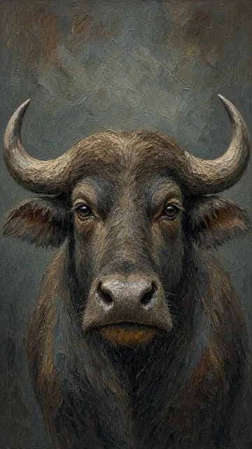 Post-Impressionism image example: Morandi Toned Buffalo Oil Painting Portrait