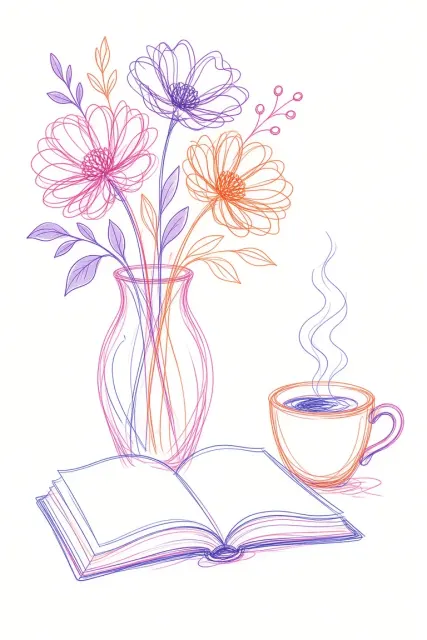 Coffee image example: Minimalist Scribble Line Art Still Life