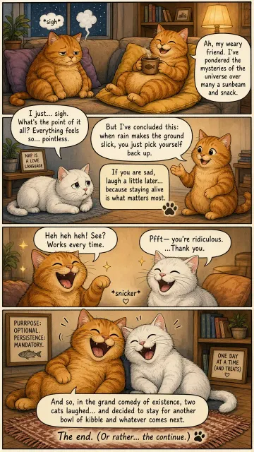 Cats image example: Philosophical Comic Dialogue Between Two Cats