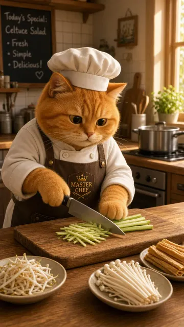 Heartwarming & Healing image example: 3D Cartoon Orange Tabby Chef in Kitchen