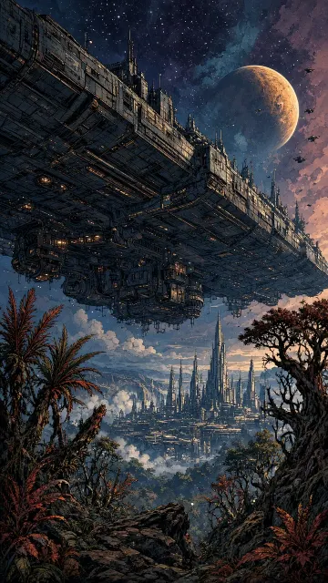 Retro Sci-Fi image example: Retro Sci-Fi Space Mothership Concept Art
