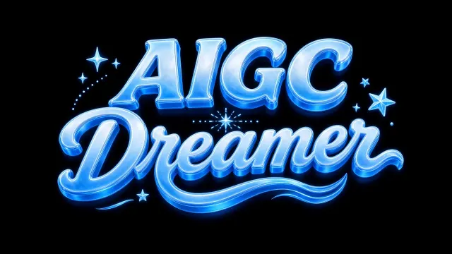 soft light image example: AIGC Dreamer 3D Blue Typography Design