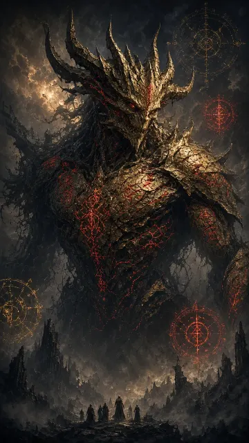 Cool Toned image example: Golden-Skinned Fallen Titan Behemoth Concept Art