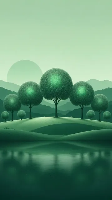 Green Gradient image example: Soothing Minimalist Green Spherical Trees Illustration