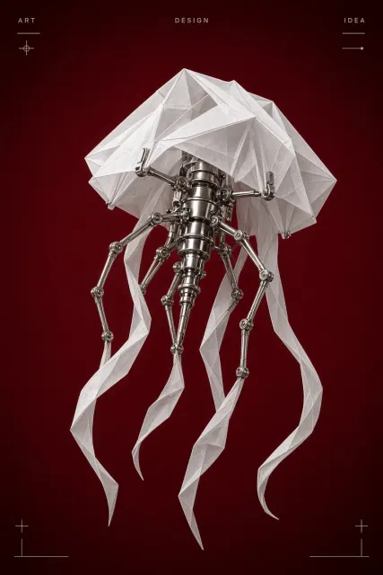 Surreal Papercraft Biomechanical Jellyfish Design