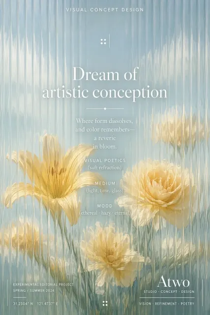 Surrealism image example: Liquid Glass Floral Experimental Poster Design