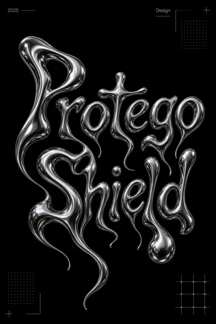 Liquid Chrome image example: Liquid Metal Protego Typography Design